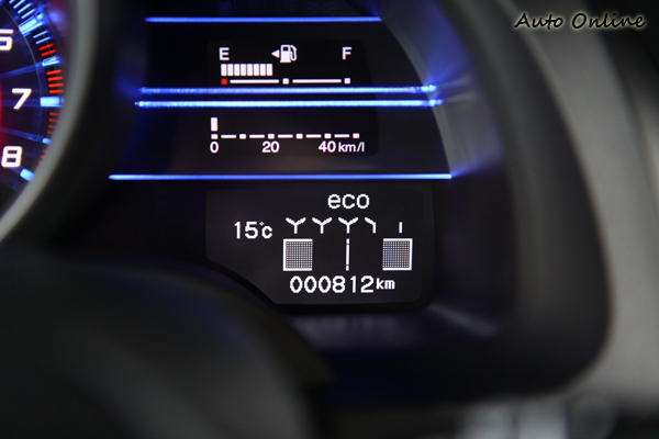 儀錶板的右下角有節能駕駛的引導功能,這套系統就跟Insight一樣,如果駕駛有正確的駕車習慣,螢幕中將會長出小樹苗,反觀如果駕駛的習慣不好,小樹苗會越來越少甚至一棵都不剩。
