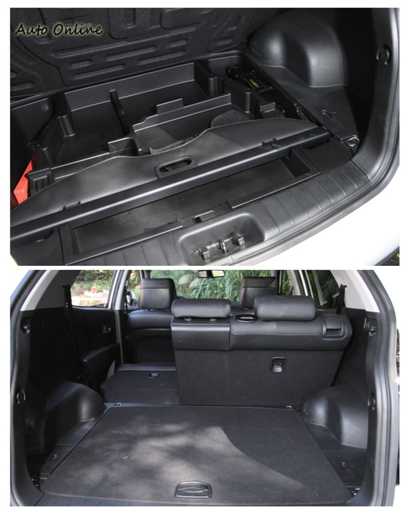 可6/4分離的座椅打之後平整度良好,後遮板拆下後也可像這樣收納好,充分利用每個空間。