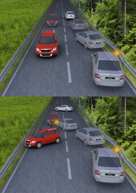 多重撞擊預防煞車輔助系統示意,避免車輛在發生撞擊意外後因為車子失控造成第二次撞擊(其他車輛..等)