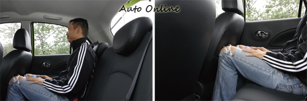 在身高182cm比例尺先生的實測下,March後座頭部空間表現良好,膝部空間就屬極限了。